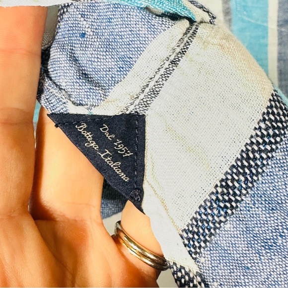 P. Langella Linen Button Down Italian Stripe Shirt Mediterranean Men’s M Blue - Picture 7 of 16